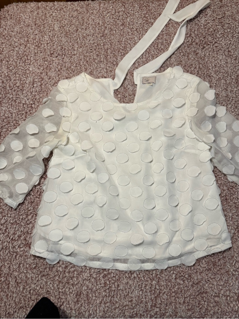 White Swiss Dot Tie-Back Blouse Women’s XS
